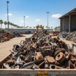 chatarra de hierro esparcida en contenedor